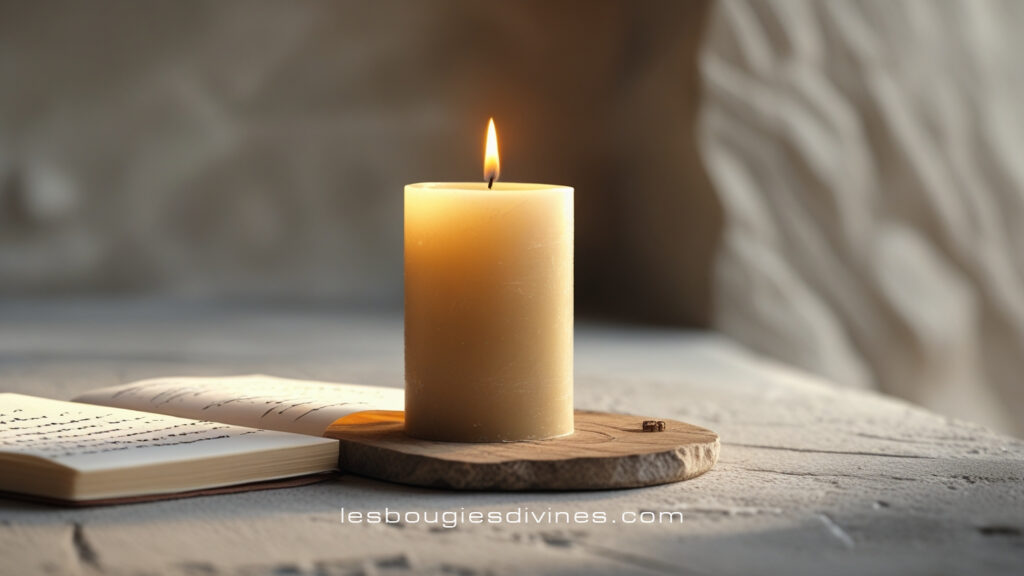 Poser une intention vibratoire avec une Bougie Divine allumée dans un cadre méditatif